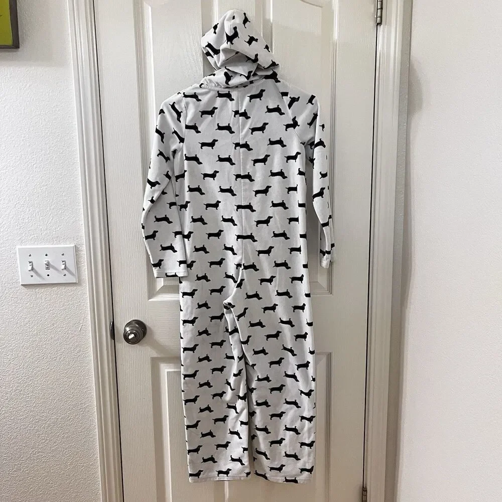 Tucker + Tate Dachshund Dog Fleece One Piece Hooded Pajamas Girls Size M 8-10